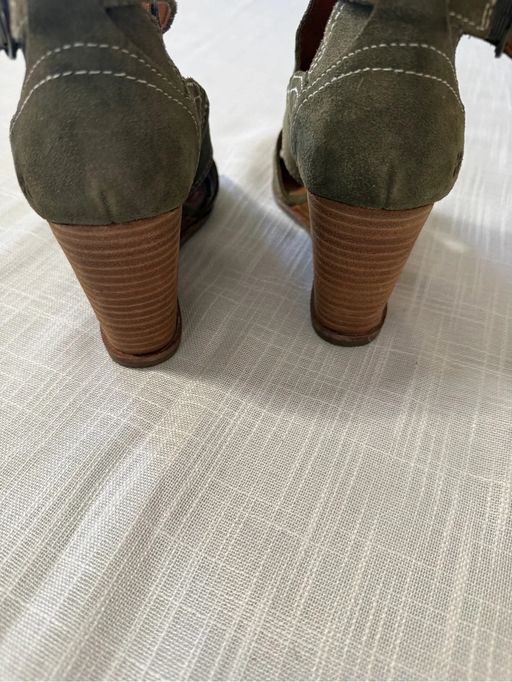 Lucky Brand Olive Green Suede Peep-Toe Wedge Sandals